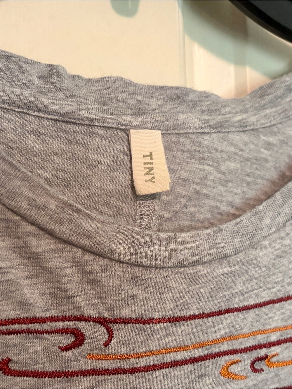 Anthropologie Tiny Brand Embroidered Grey Tee - Picture 3 of 4